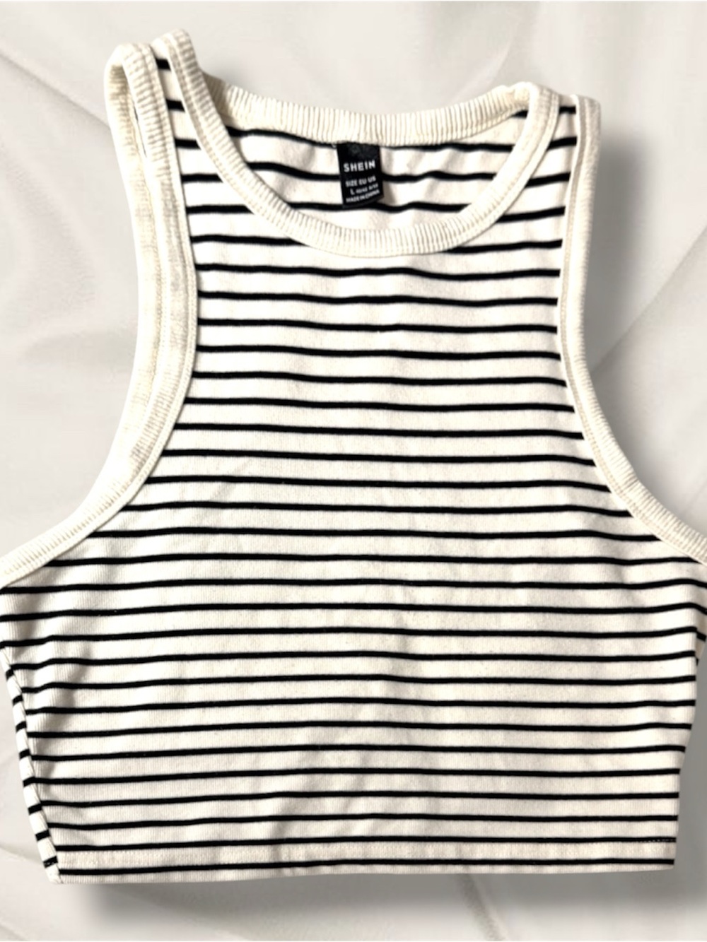 SHEIN Black and White Striped Racerback Crop Tank